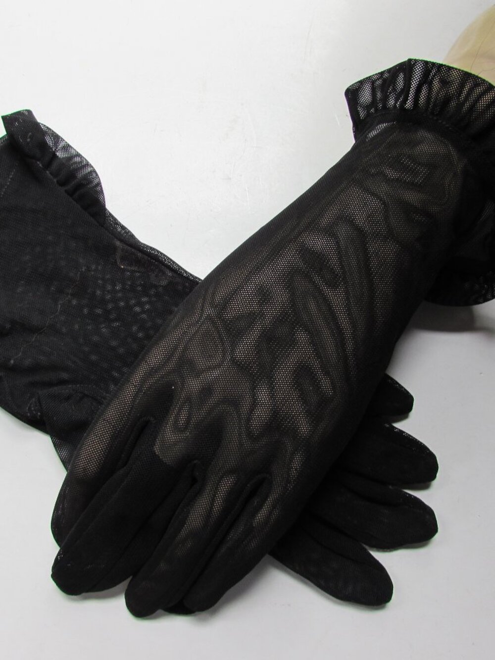 Vintage Mid Century Gloves Black Nylon Net Gauntlet Style